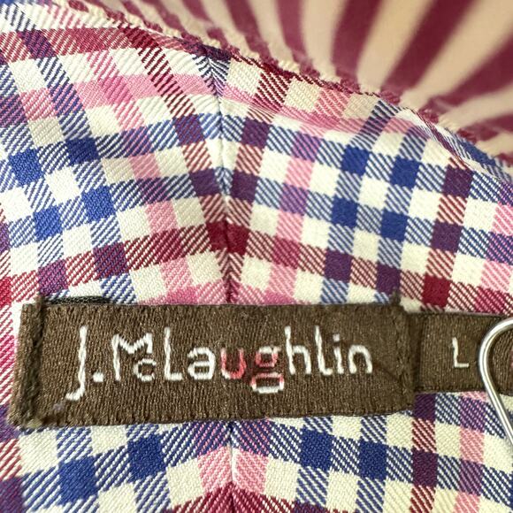 J. Mclaughlin Mens Button Down Shirt Size L Long Sleeve Gingham 100% Cotton Red - Picture 2 of 6